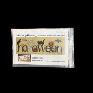 Creative Moments Counted Cross Stitch Pattern Happy Halloween Greeting 3.5 X 10"